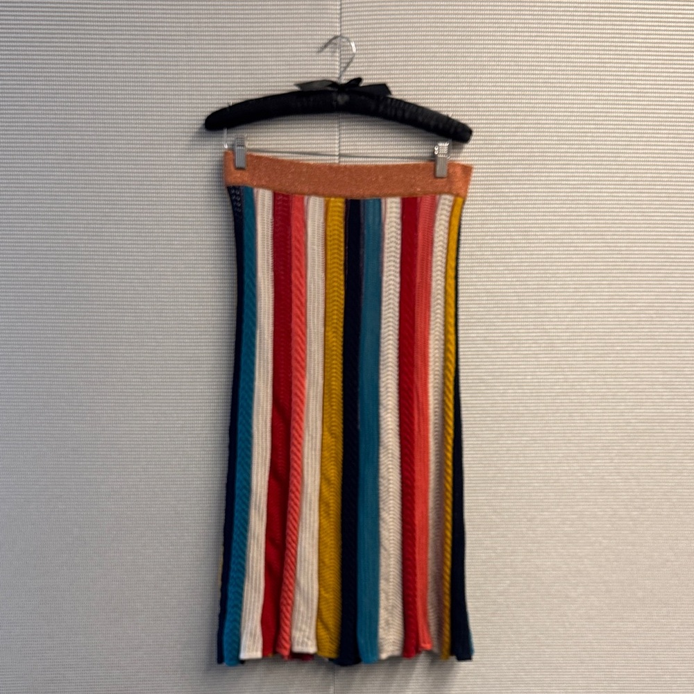 Anthropologie Coral-Waist Multicolored Vertical Stripe Midi Skirt